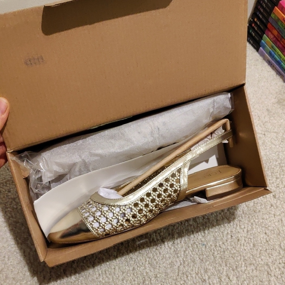 New! J. Crew Elegant Golden Woven  Slingback Flats Women's Shoes Y2K Retro Insp